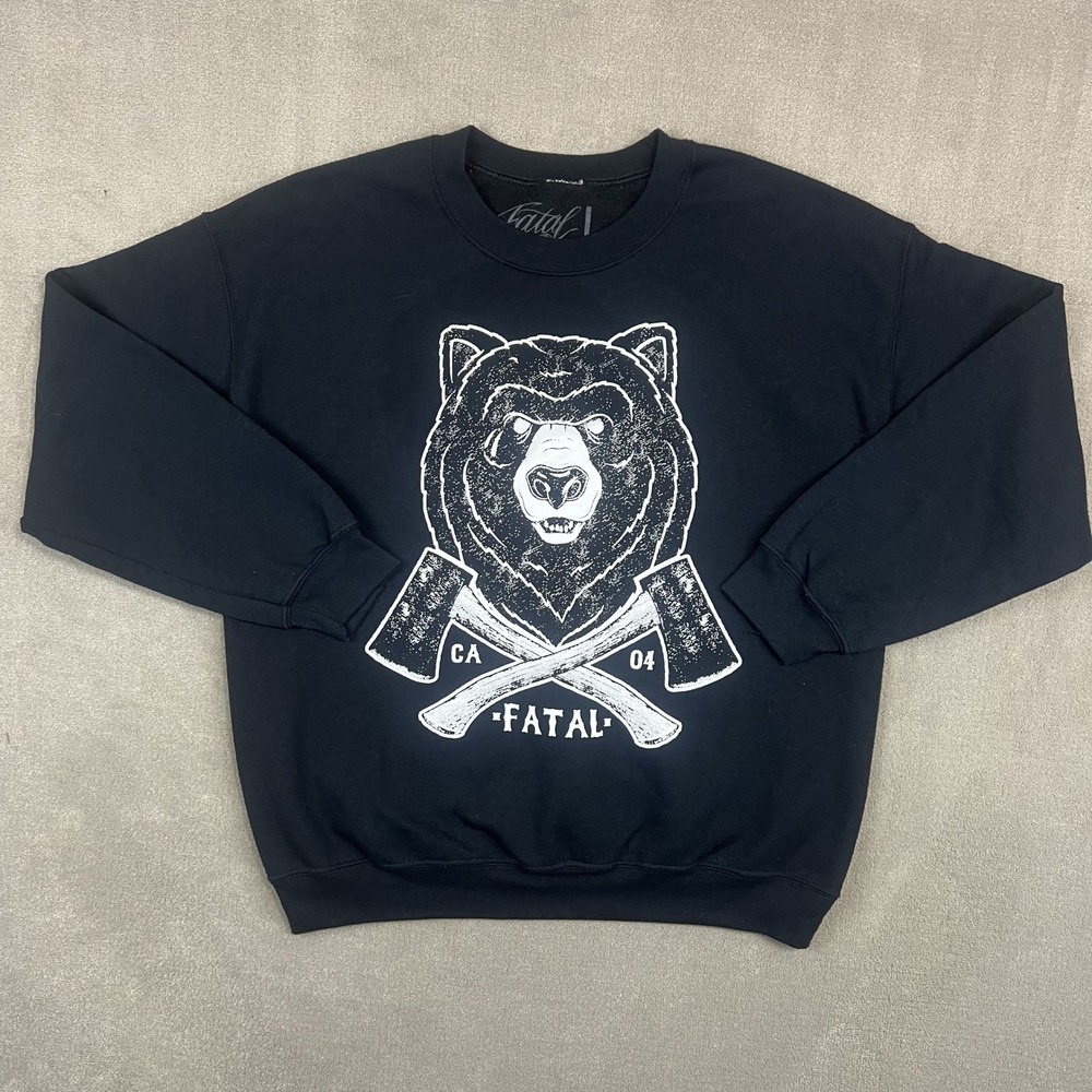 Fatal Streetwear Bear Crossed Axes Graphic Sweatshirt Large Black California Top
